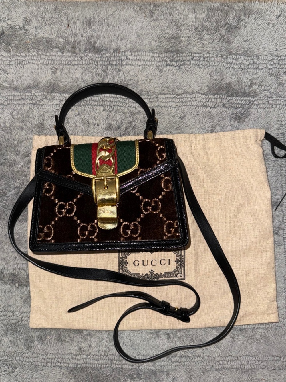 Gucci Velvet GG Monogram Sylvie Small Shoulder Bag (Original Dust Bag Included)